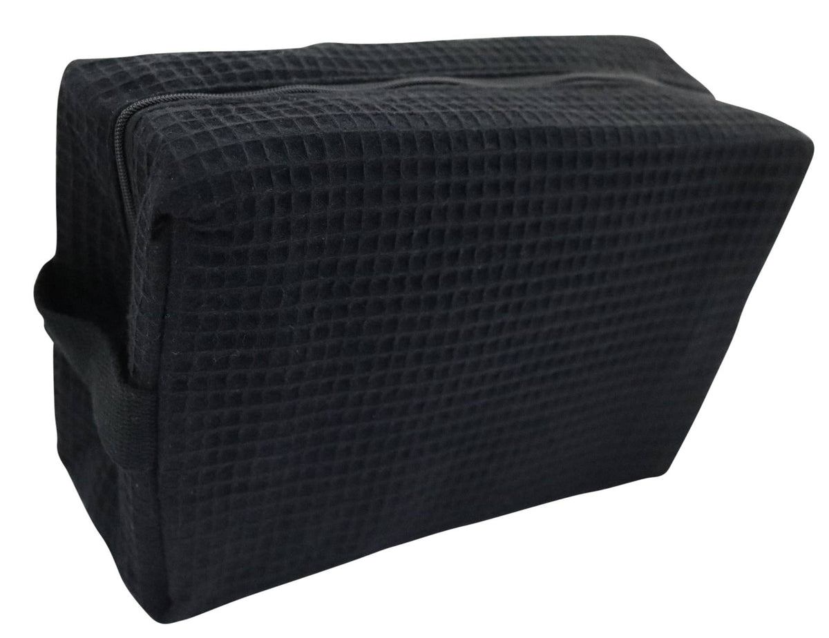 Large cotton waffle cosmetic bag, 9 x 7 x 3.5 inches, view 2