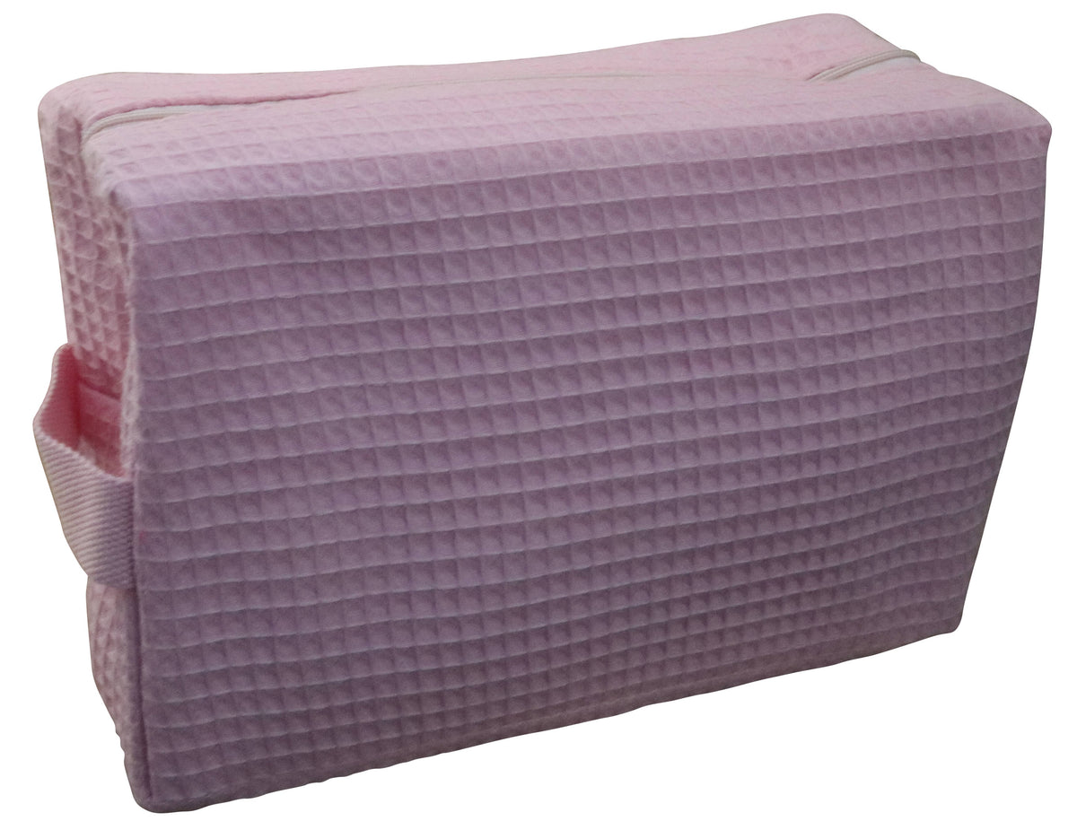Large cotton waffle cosmetic bag, 9 x 7 x 3.5 inches, view 1