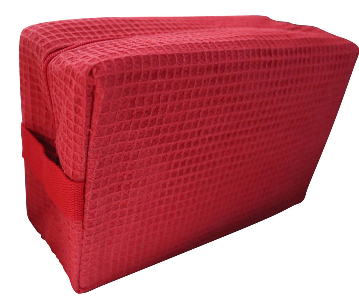 Large cotton waffle cosmetic bag, 9 x 7 x 3.5 inches, view 4