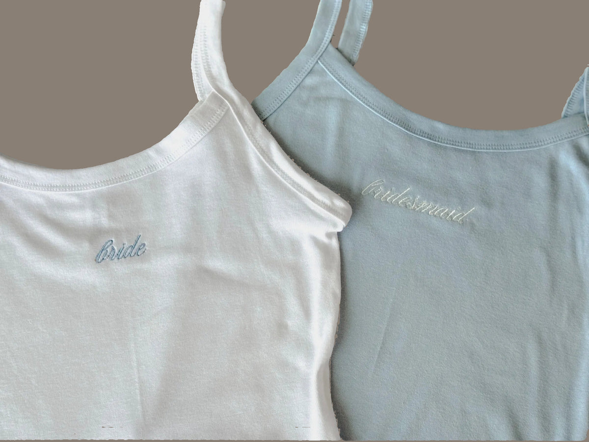 The Bride Tank and The Bridesmaid Tank side by side
